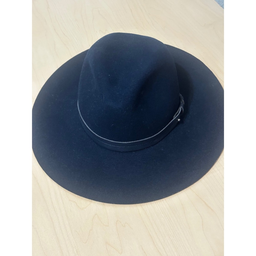 Rag & Bone Navy Blue 100% Wool Wide Brim Fedora Hat Size M Leather Band USA